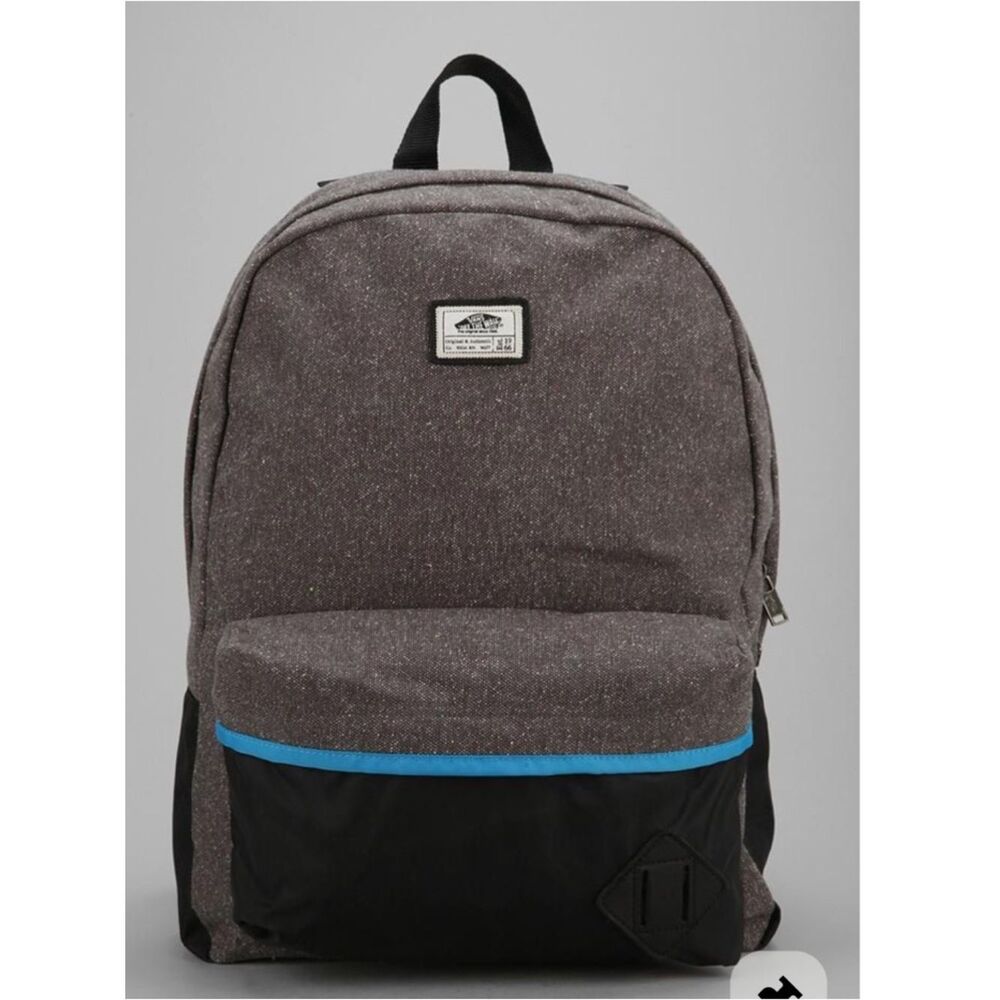 Vans Old-Skool II Nep Gray Backpack with Black Pocket and Blue Accent Y2K